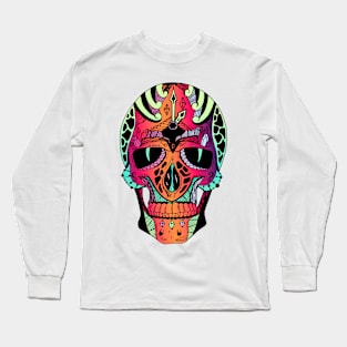 Blue Red Blend Time Skull Long Sleeve T-Shirt